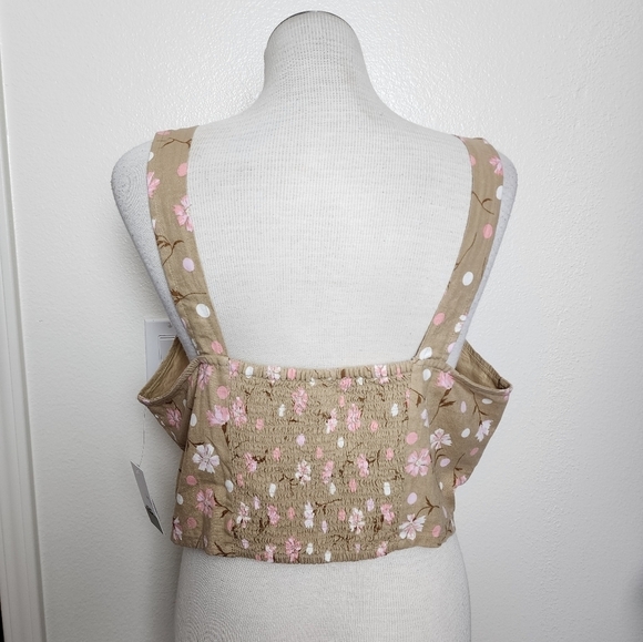 BP Square Neck Pink & Tan Floral Print Crop Women's Tank Size 1X NWT - Picture 2 of 5